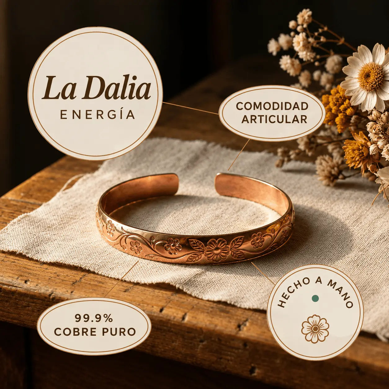 Pulsera de Cobre "La Dalia" de Doña Carmen