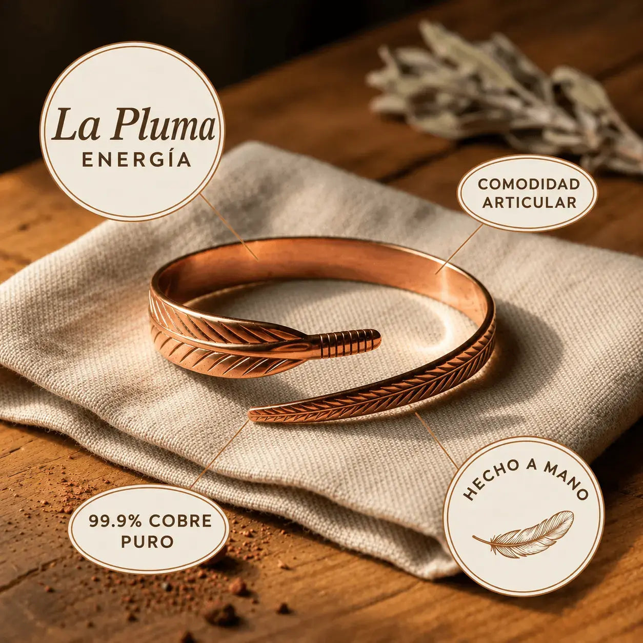 Pulsera de Cobre "La Pluma" de Doña Carmen
